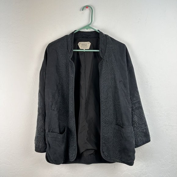 Zara Trafaluc Outerwear Open Blazer Jacket Embroidery Size Small‎ Black Wash - Picture 1 of 8